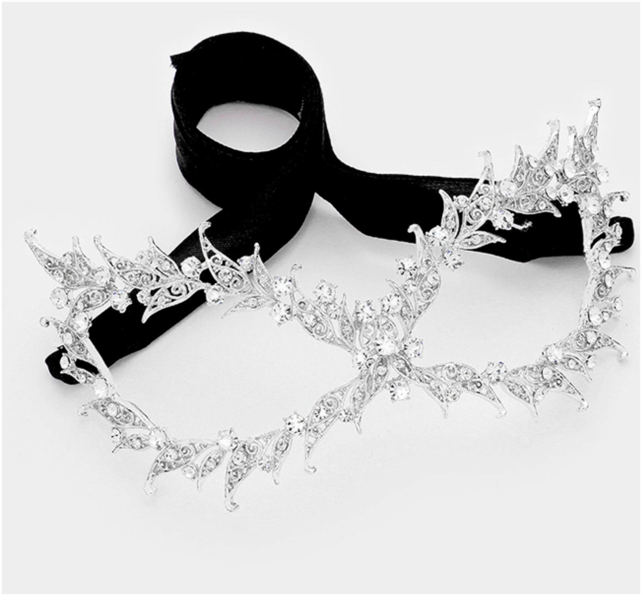 Pasha Filigree Cat Eye Masquerade Mask | Silver | Crystal - Beloved Sparkles
- 1
